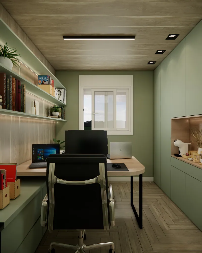 Home office de 7 m² em apartamento em Igrejinha, RS: ambiente projetado pela Corgê Arquitetura (imagem 2 de 12)