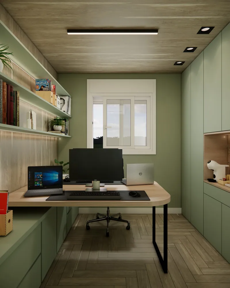 Home office de 7 m² em apartamento em Igrejinha, RS: ambiente projetado pela Corgê Arquitetura (imagem 3 de 12)
