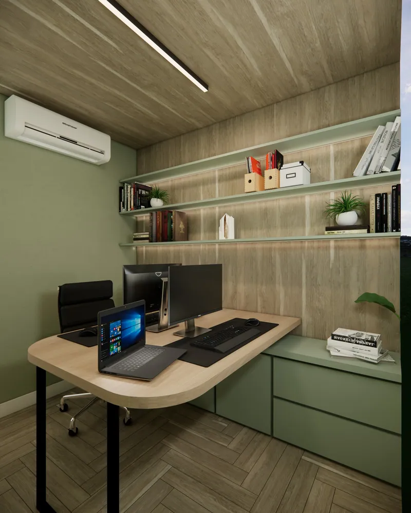 Home office de 7 m² em apartamento em Igrejinha, RS: ambiente projetado pela Corgê Arquitetura (imagem 9 de 12)