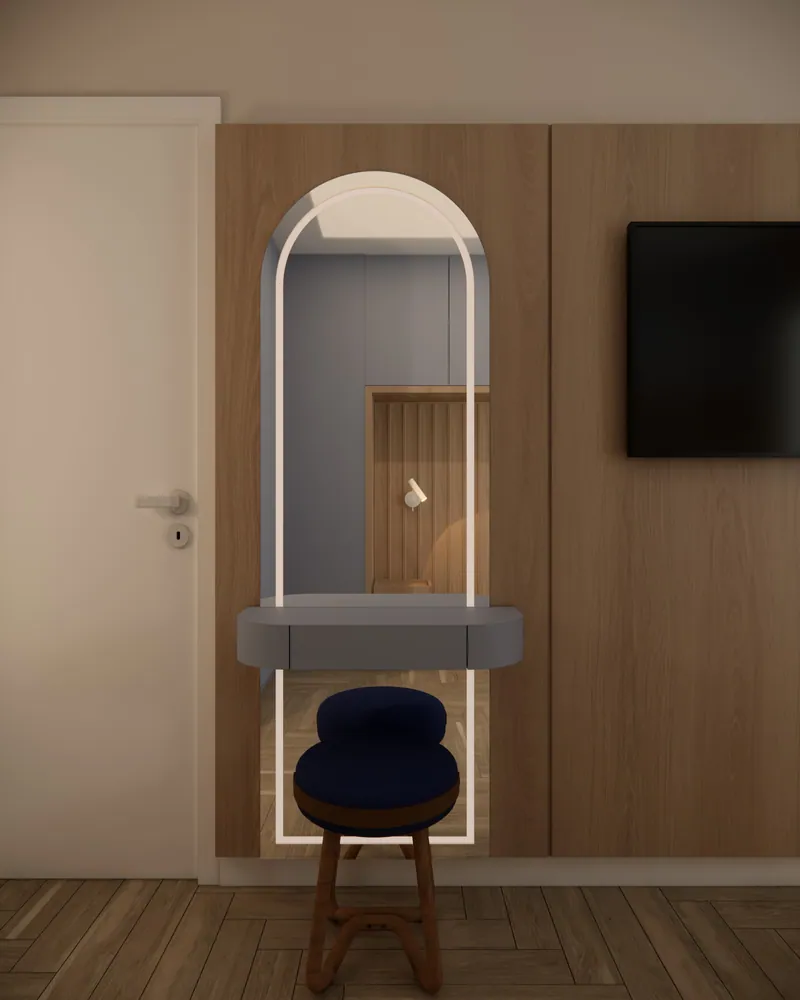 Quarto de casal com 10 m² em apartamento em Taquara, RS: ambiente projetado pela Corgê Arquitetura (imagem 3 de 7)