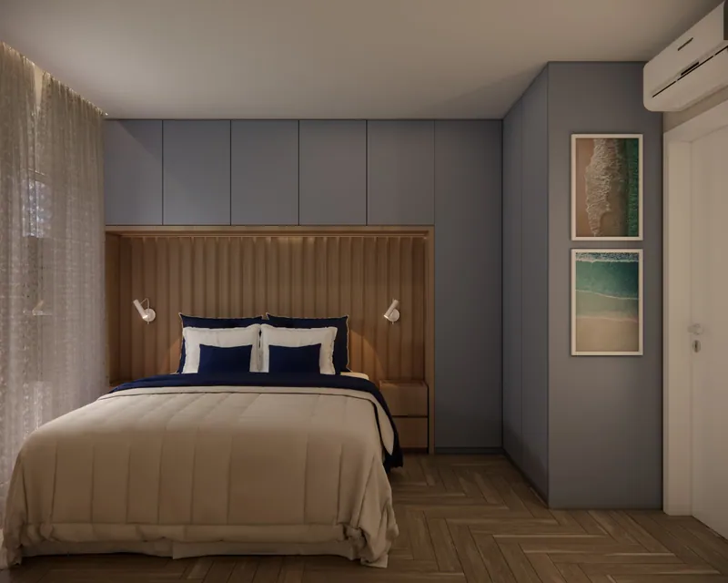 Quarto de casal com 10 m² em apartamento em Taquara, RS: ambiente projetado pela Corgê Arquitetura (imagem 4 de 7)