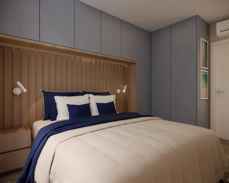 Quarto de casal com 10 m² em apartamento em Taquara, RS: ambiente projetado pela Corgê Arquitetura (imagem 5 de 7)