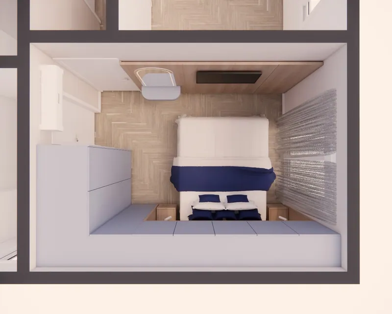 Quarto de casal com 10 m² em apartamento em Taquara, RS: ambiente projetado pela Corgê Arquitetura (imagem 7 de 7)