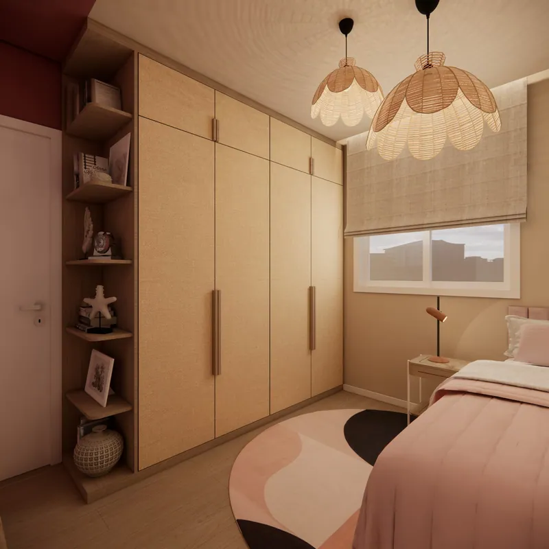 Quarto de menina adolescente, 9 m² em residência em Taquara, RS: ambiente projetado pela Corgê Arquitetura (imagem 5 de 8)