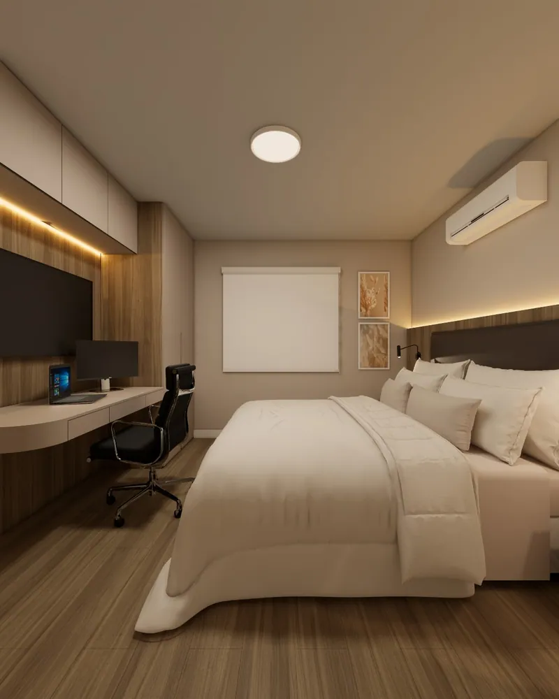Imagem de capa do projeto Quarto de casal com Home Office, 14 m² em residência em Taquara, RS