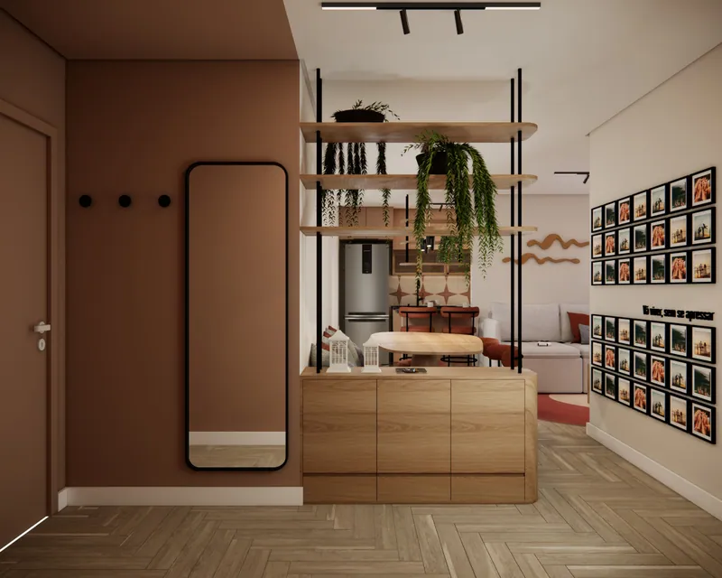 Sala de estar integrada de 30 m² em apartamento em Igrejinha, RS: ambiente projetado pela Corgê Arquitetura (imagem 3 de 10)