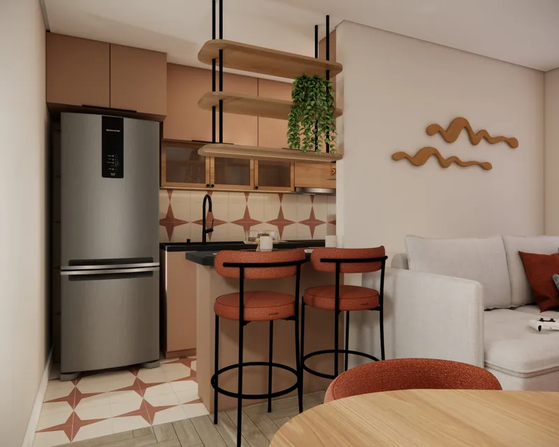 Sala de estar integrada de 30 m² em apartamento em Igrejinha, RS: ambiente projetado pela Corgê Arquitetura (imagem 8 de 10)